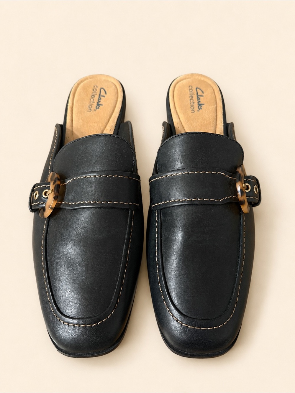 NEW Clarks Black Leather Mule Loafers Slip-On Comfort Shoes Women’s-11 - Picture 3 of 5